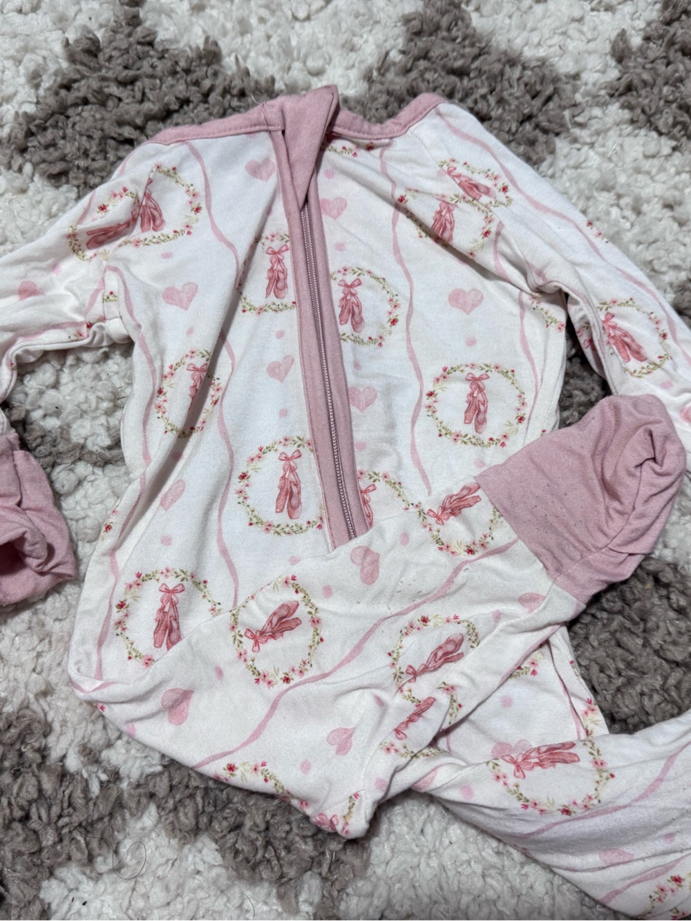 Pink Floral Ballerina Print Sleep Sack Pajamas with Front Zipper